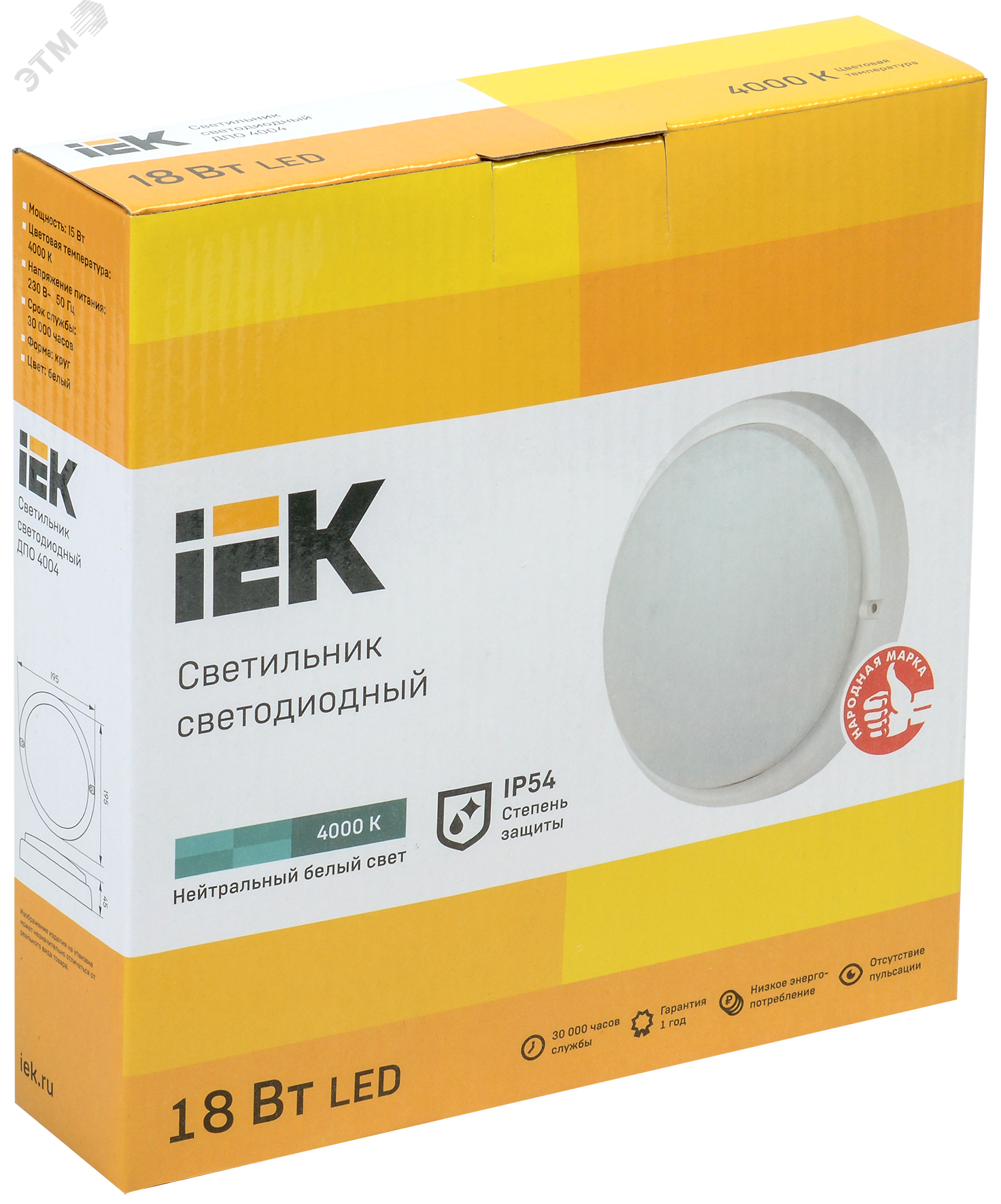 Светильник светодиодный ДПО 4004 18Вт 4000К IP54 круг бел. IEK LDPO0-4004-18-4000-K01