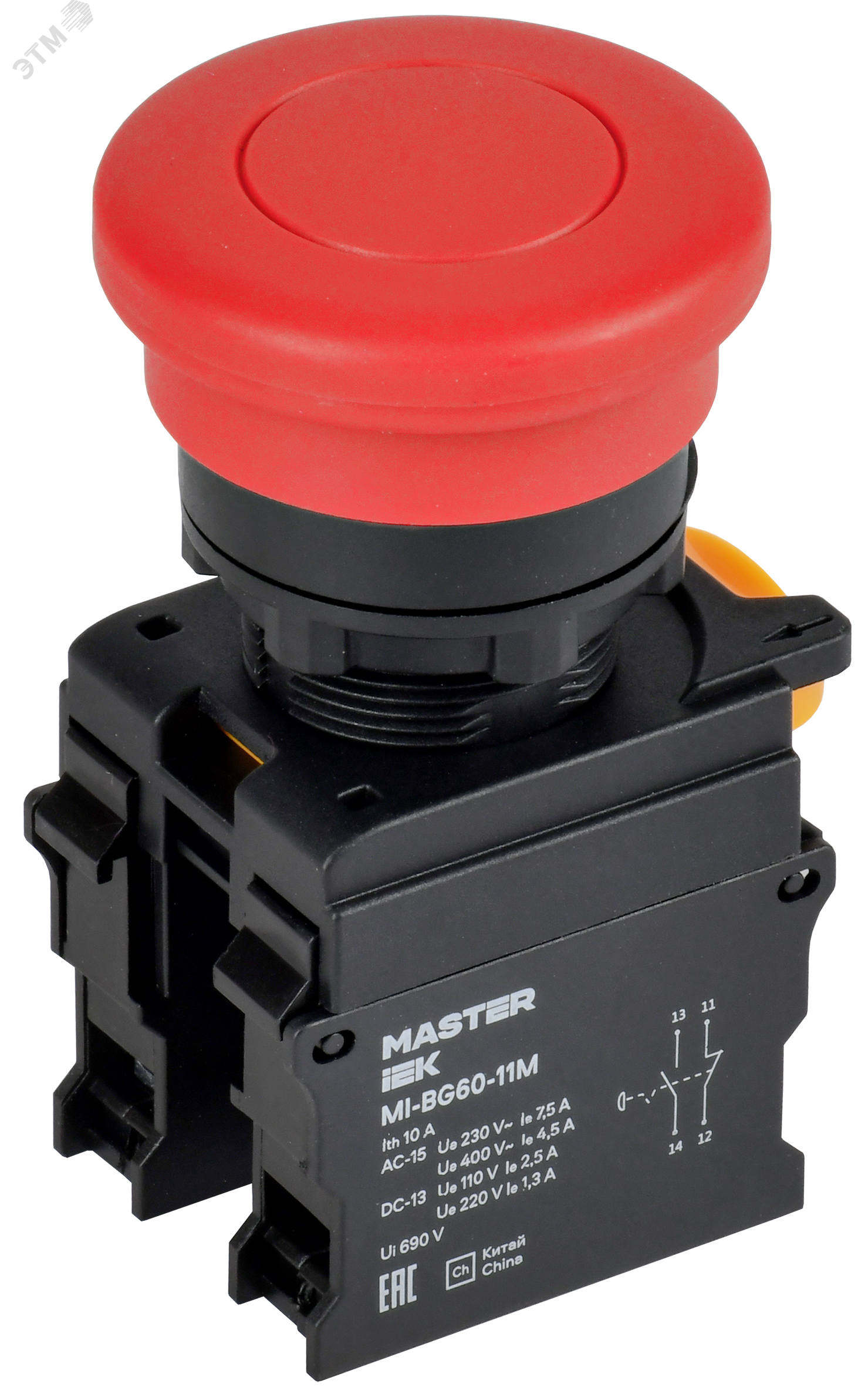 Кнопка "Грибок" с фиксацией d=22мм 1NO+1NC красная MASTER IEK MI-BG60-11M-3-21-K04