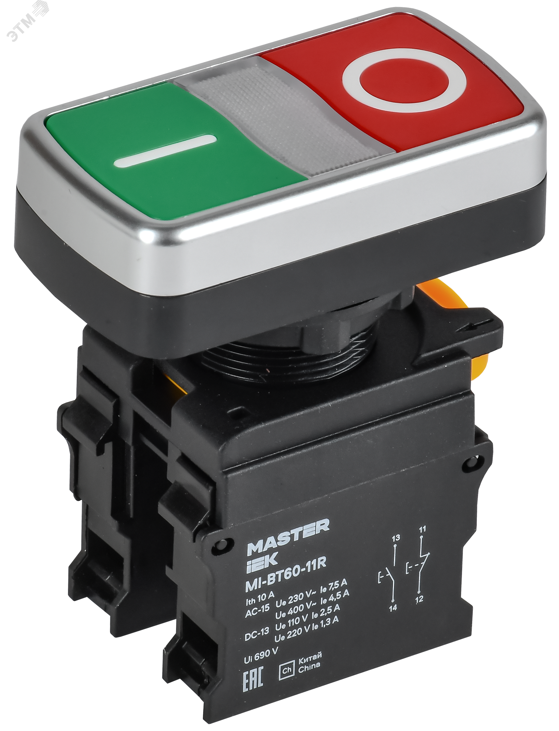 Кнопка I-O без подсветки d=22мм 1NO+1NC MASTER MI-BT60-11R-3-21-K51