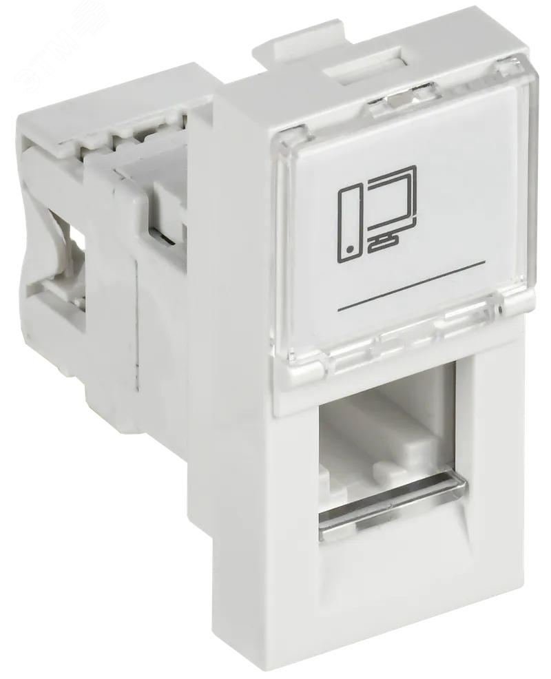 Фото товара PRIMER РКИ-10-00-П-6 Розетка компьютерная RJ45 UTP кат.6 (1 модуль) белая IEK PR-KK40D-RI-0-1-C06U-K01