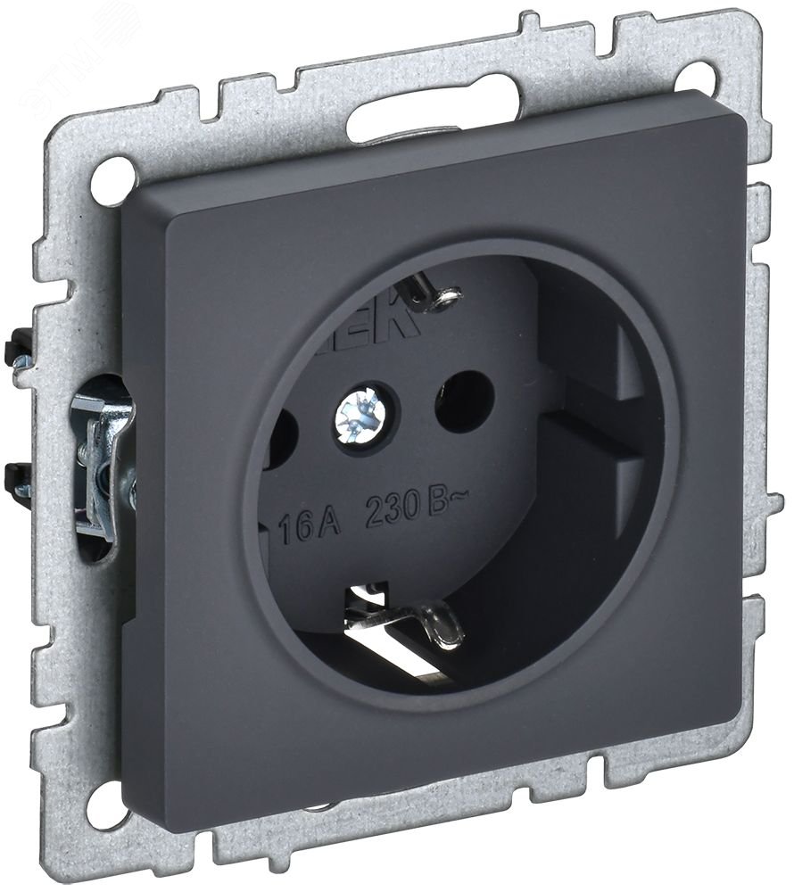 Розетка 1-м СП BRITE РС11-1-0-БрГ 16А с заземл. без защ. шторки графит BR-R11-16-K53