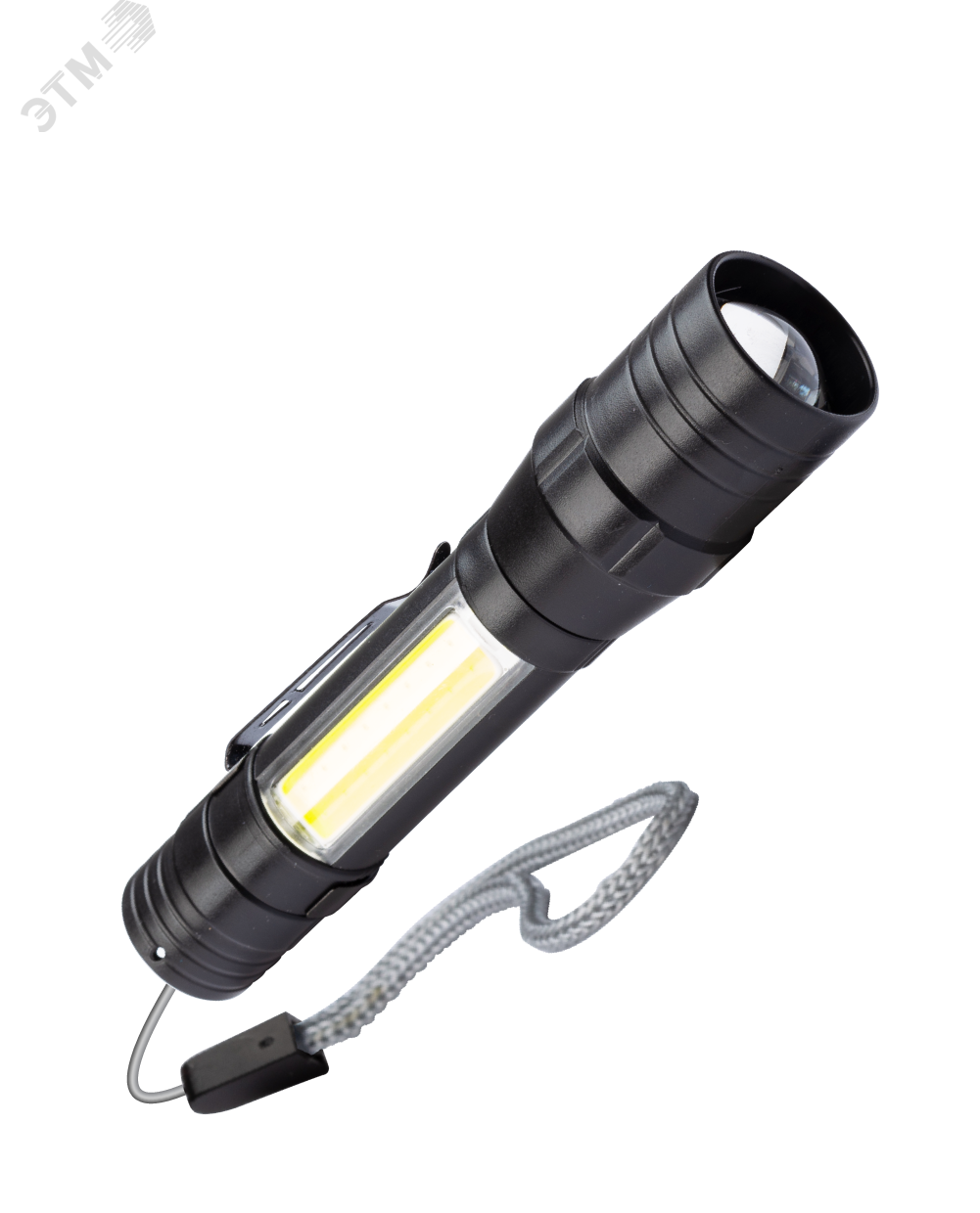 Фонарь аккумуляторный ручной LED 1Вт + COB 5Вт линза зум аккум. Li-ion 18650 1А.ч USB-шнур ABS-пластик KOS113Lit