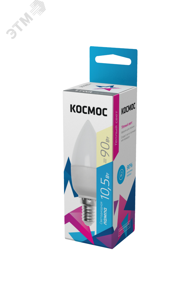 Лампа светодиодная 10.5Вт свеча 3000К тепл. бел. E14 220В КОСМОС LkecLED10.5wCNE1430