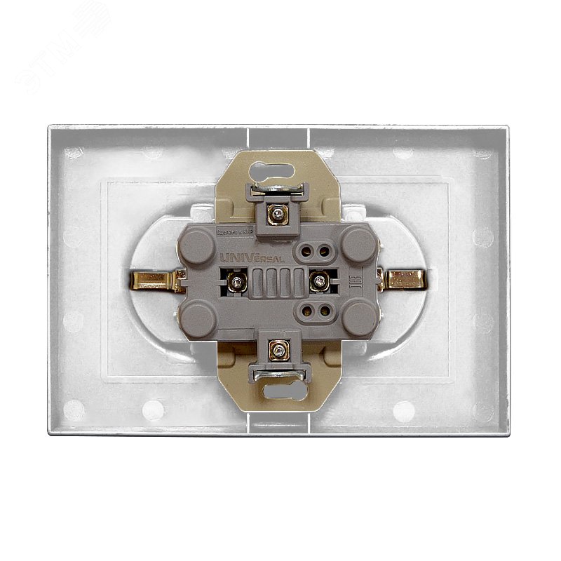 Розетка двухместная UNIVersal серия Афина с/з с прозрачной крышкой, с/у, 16А, 220В, механизм, белая (еврослот) A0031