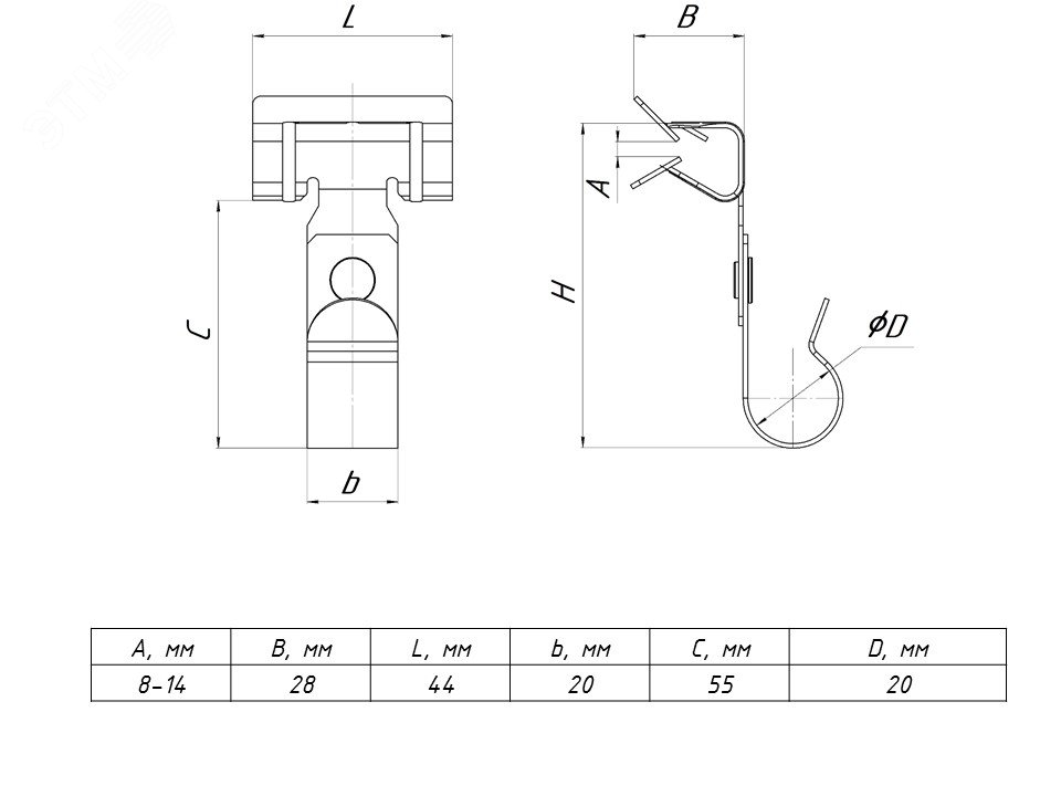 Зажим балочный 8-14 мм под трубу 20 мм PROxima ZB8-14-Tr20