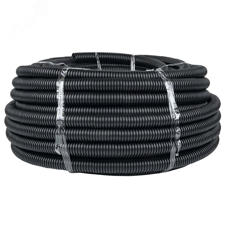 Труба гофр. ПНД тяжелая с протяжкой d32 мм (50 м) черная Plast tpnd-32-t