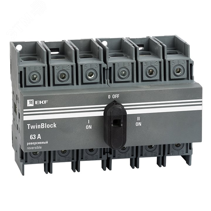 Рубильник 3п 63А реверсивный с рукояткой для прямой установки TwinBlock tb-s-63-3p-rev