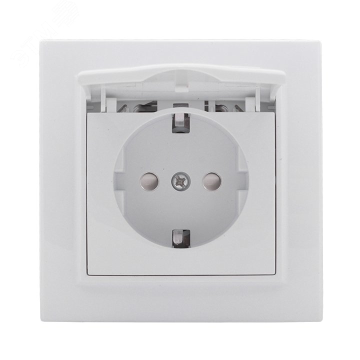Розетка 1-м СП Минск 16А с заземлением и крышкой белая с защ. штор. Basic ERR16-029-100