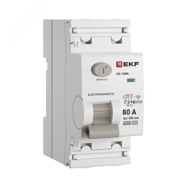 Фото товара Выключатель дифференциального тока ВД-100N 2P 80А 300мА A эл-мех 6кА PROXIMA EKF