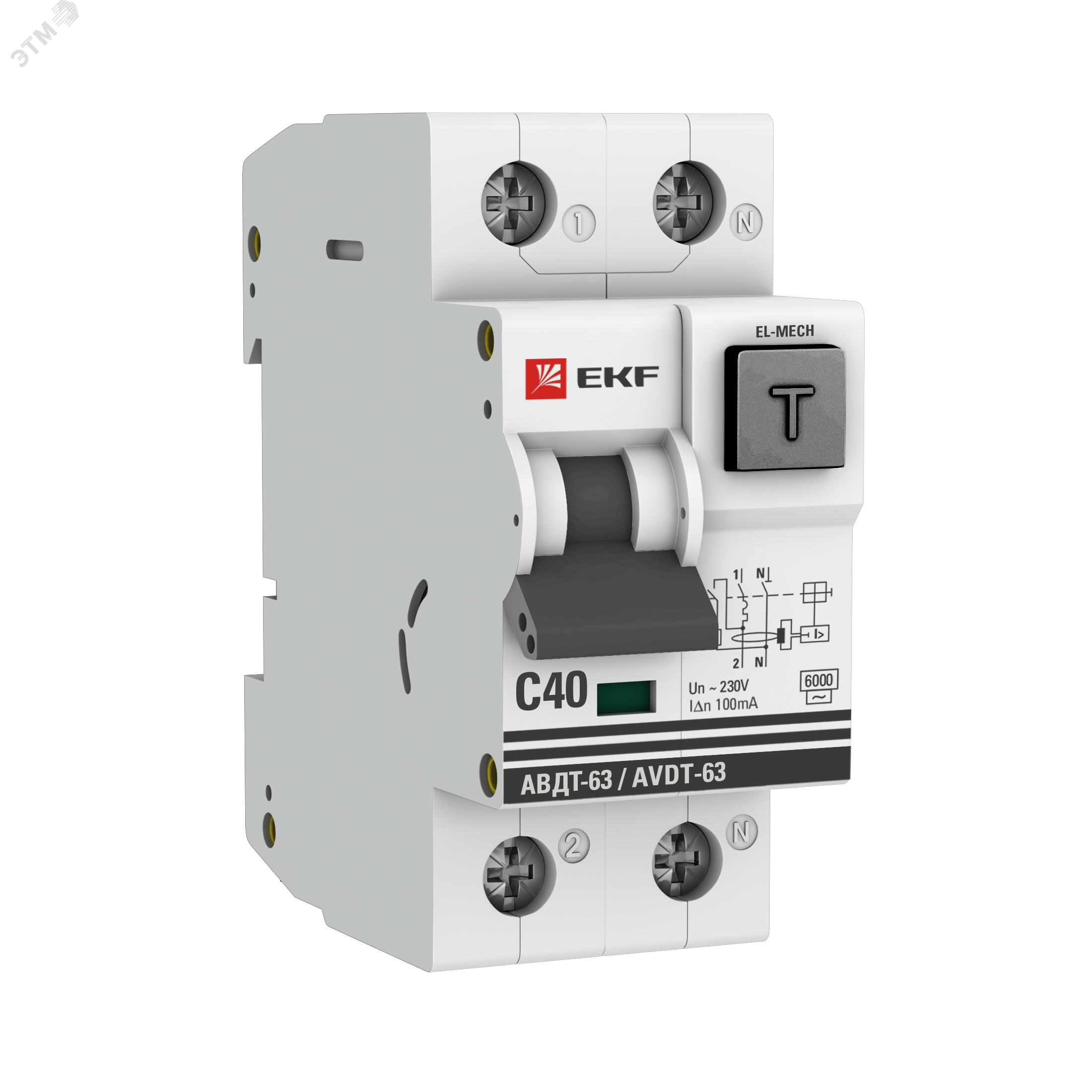 Фото товара Дифференциальный автомат АВДТ-63 40А/100мА (характеристика C, эл-мех, тип АС) 6кА PROxima DA63-40-100em-AC