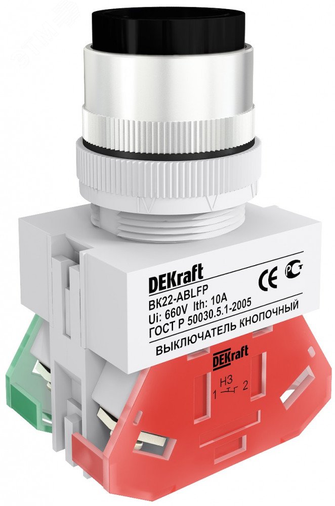 Фото товара Кнопка ABLFP 22мм черная 220В ВK-22 25018DEK