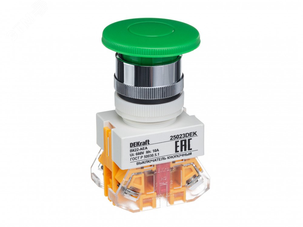 Фото товара Dekraft Выключатель кноп. грибок AEA D22 ЗЕЛЕНЫЙ 220В ВK-22