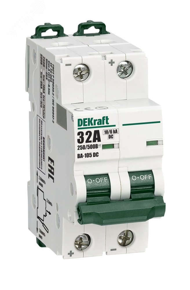 Выключатель автоматический 2P C кривая 32A 500В DC ВА-105 13394DEK