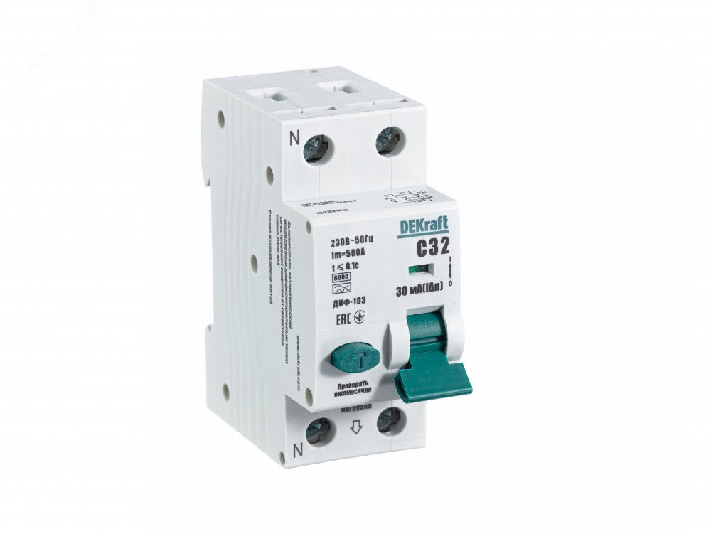 Выключатель автоматический дифференциальный 1Р+N 32А 30мА тип A х-ка С ДИФ-103 6кА 16232DEK