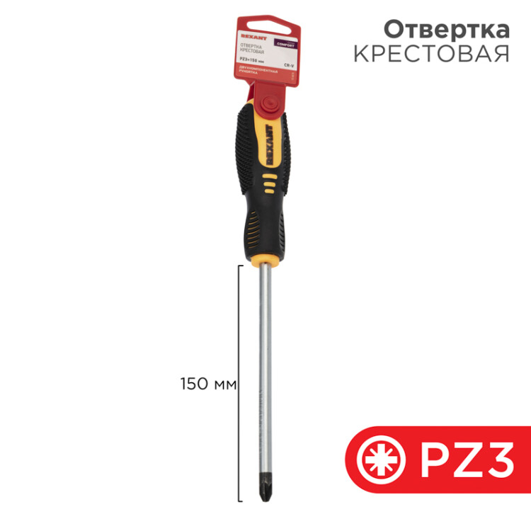 Фото товара Отвертка крестовая PZ3х150мм, двухкомпонентная рукоятка 12-6416