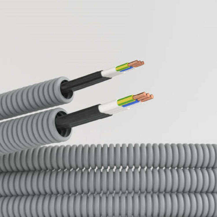 Электротруба ПВХ гибкая гофр. д.20мм, цвет серый, с кабелем ВВГ-Пнг(А)-LS3х2,5мм Конкорд, 100м 9S920100KF
