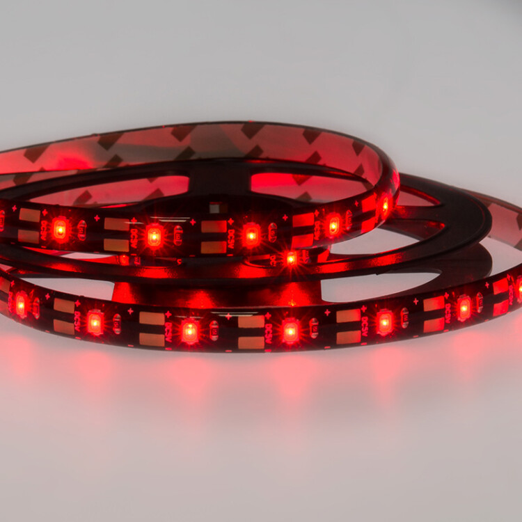 Лента светодиодная 5В, SMD2835, 4,8Вт/м, 60 LED/м, красный, 8мм, 1м, с USB коннектором, черная, IP65 141-381