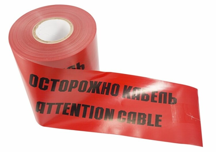Лента сигнальная «Осторожно кабель» 150 мм х 100 м REXANT, цвет красный/черный 19-3015