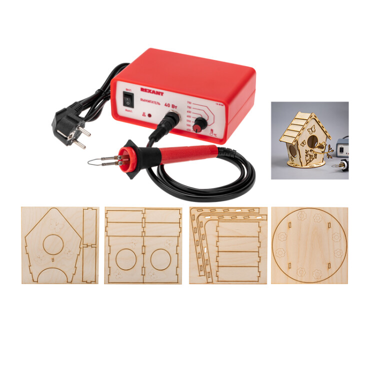 Набор для выжигания REXANT, «Кормушка для птиц», Выжигатель + 3D модель, 150х150 мм, пакет 12-0934-2