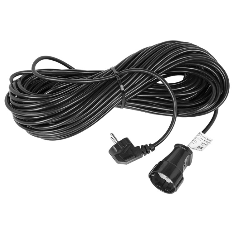 Удлинитель-шнур ПВС 3х0.75, 30 м, с/з, 6 А, 1300 Вт, IP44, черный (Сделано в России) 11-7091
