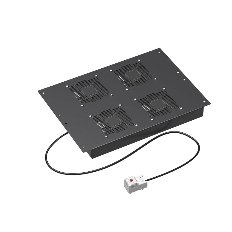 Потолочный модуль 4 вентилятора с термостатом для крыши напольных 19" IT-корпусов ДКС серии CQE шириной 600мм, RAL9005 R5VSIT6004FTB