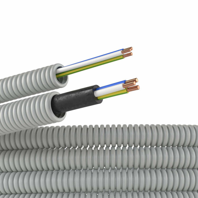 Электротруба ПВХ гибкая гофр. д.16мм, цвет серый, с проводом ПуВ 3х1,5мм РЭК "ГОСТ+", 25м 9P91625