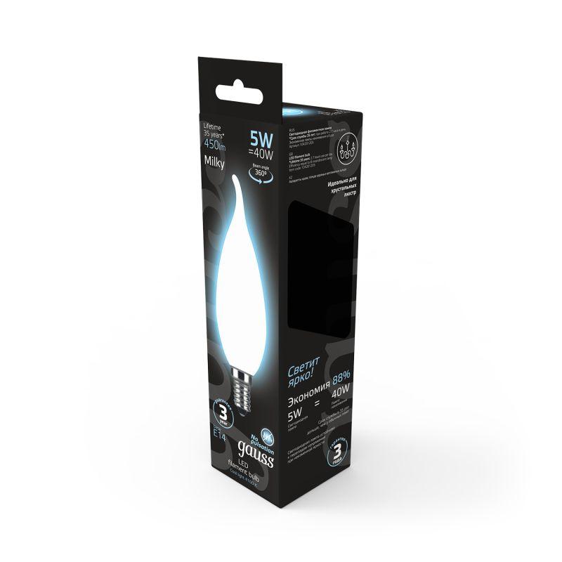 Фото товара Лампа светодиодная филаментная Black Filament 5Вт свеча на ветру матовая 4100К нейтр. бел. E14 450лм 104201205