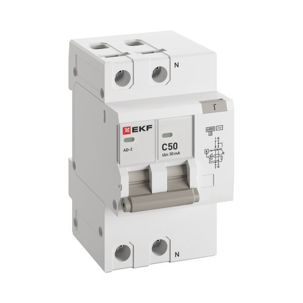 Фото товара Дифференциальный автомат АД-2 50А/ 30мА (хар. C, AC, электронный) 6кА PROxima DA2-6-50-30-pro