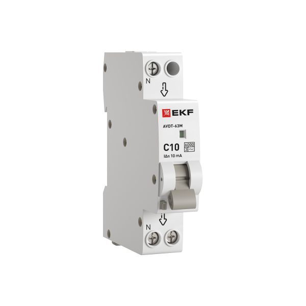 Фото товара Дифференциальный автомат АВДТ-63М 10А/10мА (1мод., хар.C, электронный тип AС) 6кА DA63M-10-10