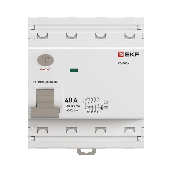 Фото товара Выключатель дифференциального тока 4п 40А 100мА тип AC 6кА ВД-100N электромех. PROxima E1046M40100