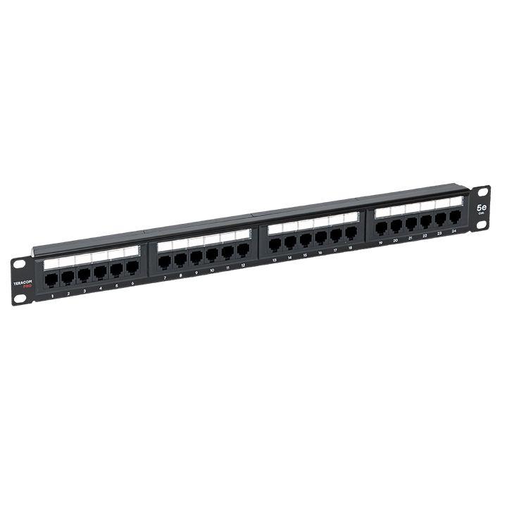 Фото товара Патч-панель 19дюйм 1U кат.5E UTP неэкранир. 24 порта RJ45 Dual IDC с органайзером TERACOM PRO TRP-PPNL-5EUTP-C1U24