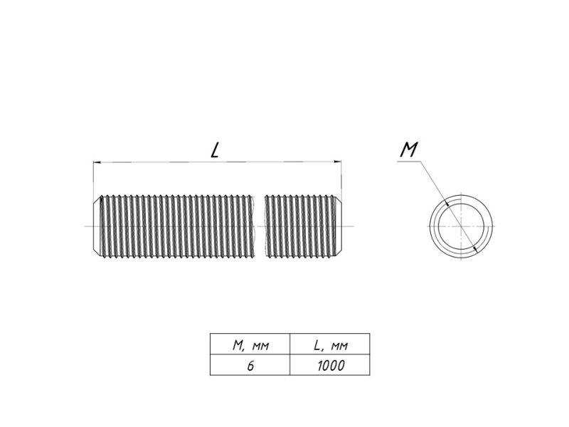 Фото товара Шпилька резьбовая М6x1000 DIN 975 EKF