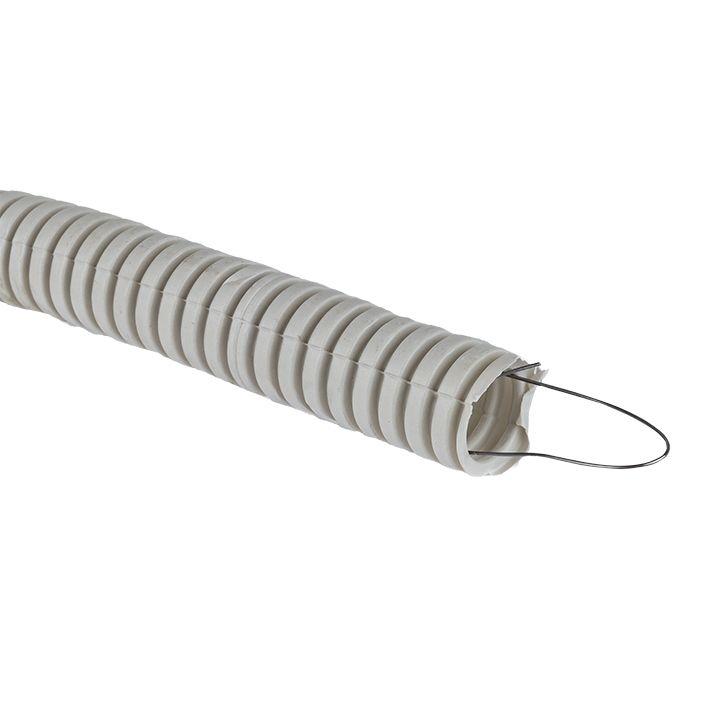 Труба гофрированная ПВХ d20мм с протяжкой сер. (уп.100м) Plast PROxima tg-z-20