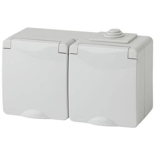 Розетка 2-м ОП Эксперт 11-2603-03 16А IP65 горизонт. 250В 2х2P+E сер. Б0035991