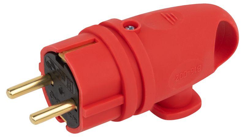 Вилка VX11-R-IP44 каучуковая c заземлением 16А IP44 с кольцом угловая красная Б0055417