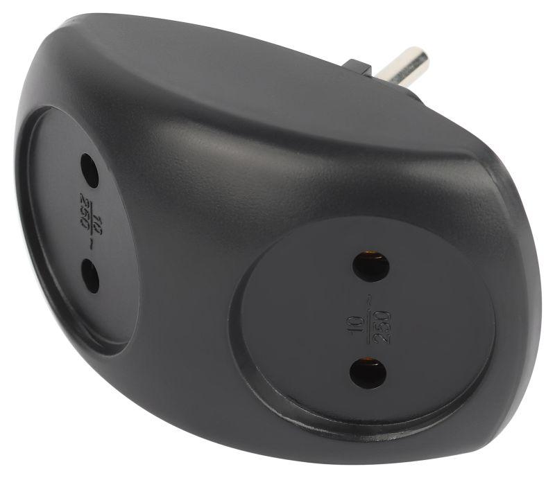 Разветвитель электрический SPx-2-B на 2 розетки без заземл. 10А черн. Б0059720