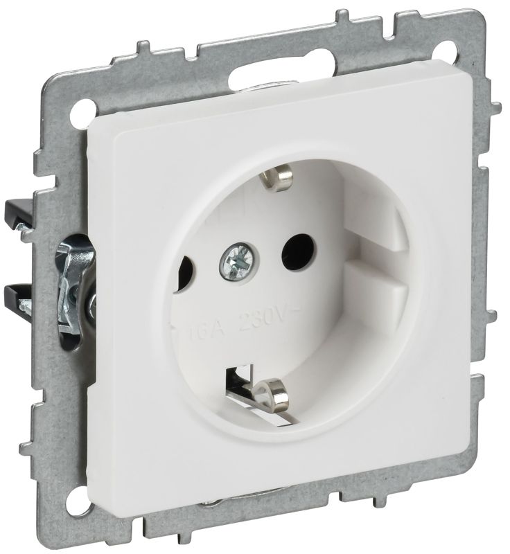 BRITE Розетка 1-местная с заземлением без защитных шторок 16А РС11-1-0-БрАБ арктический белый IEK BR-R11-16-K91