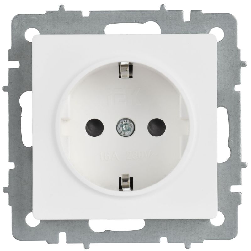 BRITE Розетка 1-местная с заземлением с защитными шторками 16А РС14-1-0-БрАБ арктический белый IEK BR-R14-16-K91