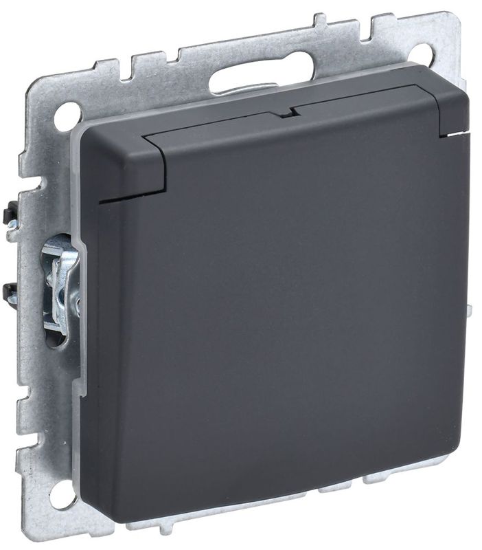 Розетка BRITE РСбш10-3-44-БрГ 16А IP44 с заземл. защ. шторки с крышкой графит BR-R16-16-44-K53