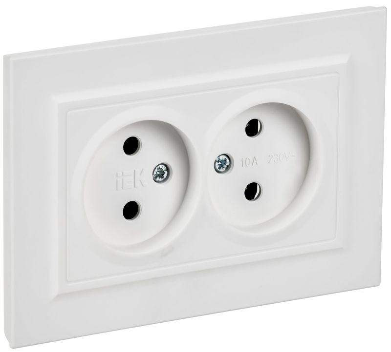 BRITE Розетка 2-местная без заземления без защитных шторок 10А в сборе РС12-2-БрАБ арктический белый IEK BR-R20-10-K91-F