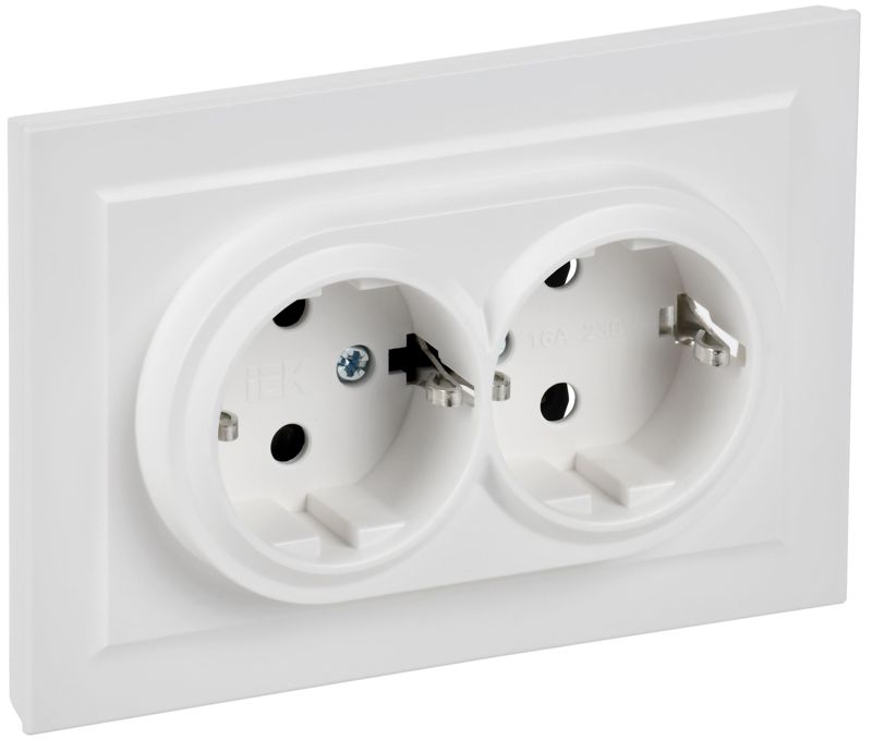BRITE Розетка 2-местная с заземлением без защитных шторок 16А в сборе РС12-3-БрАБ арктический белый IEK BR-R21-16-K91-F