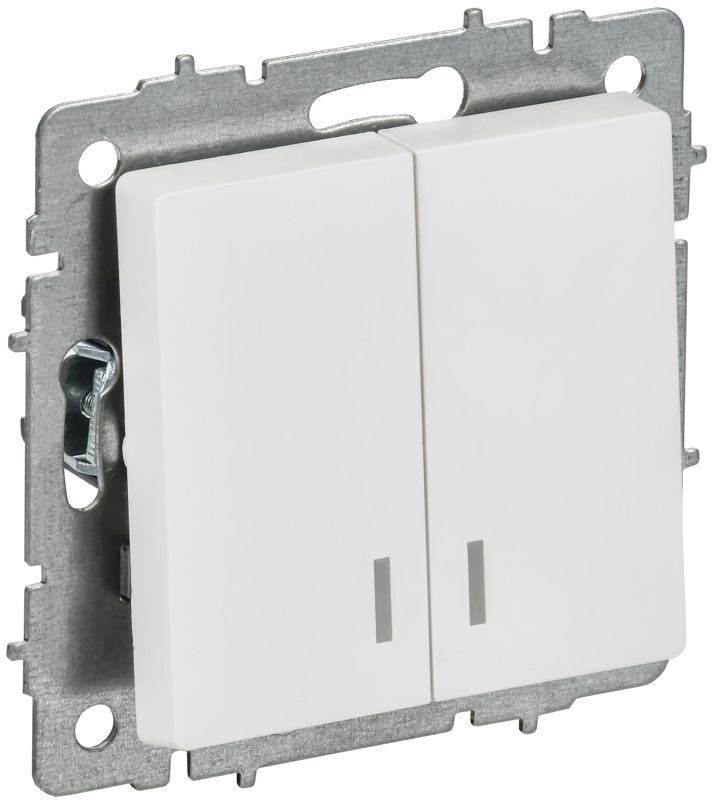 BRITE Выключатель 2-клавишный с индикацией 10А ВС10-2-1-БрАБ арктический белый IEK BR-V20-1-10-K91