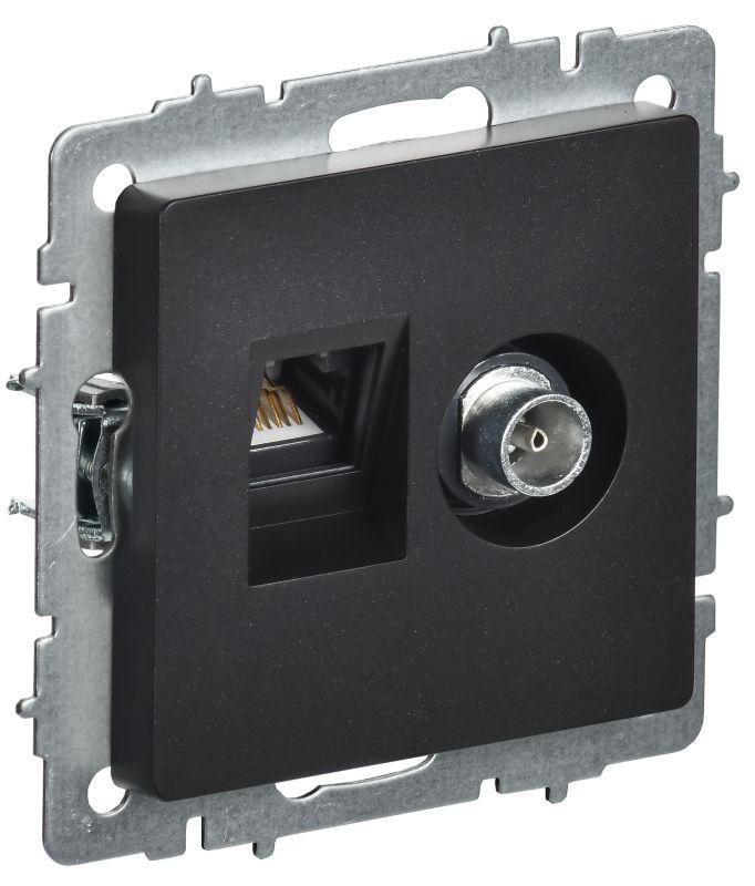 Розетка компьютерная + телевизионная 2-м Brite РТВ/РК12-БрЧ RJ45 кат.5E + TV черн. BR-AK20-1-K02
