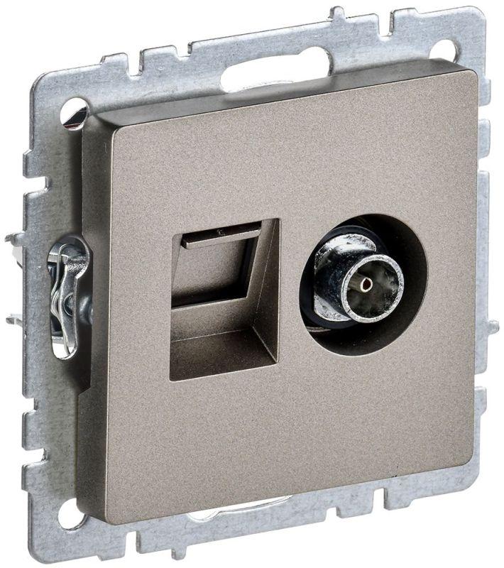Розетка компьютерная + телевизионная 2-м Brite РТВ/РК12-БрШ RJ45 кат.5E + TV шампань BR-AK20-1-K37