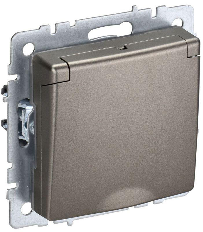 Розетка BRITE РСбш10-3-БрШ 16А IP20 с заземл. защ. шторки с крышкой шампань BR-R16-16-K37