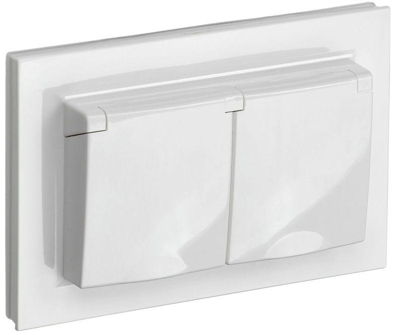 Розетка 2-м СП BRITE РСбш12-3-44-БрБ 16А в сборе IP44 с крышкой бел. BR-R26-16-44-K01-F
