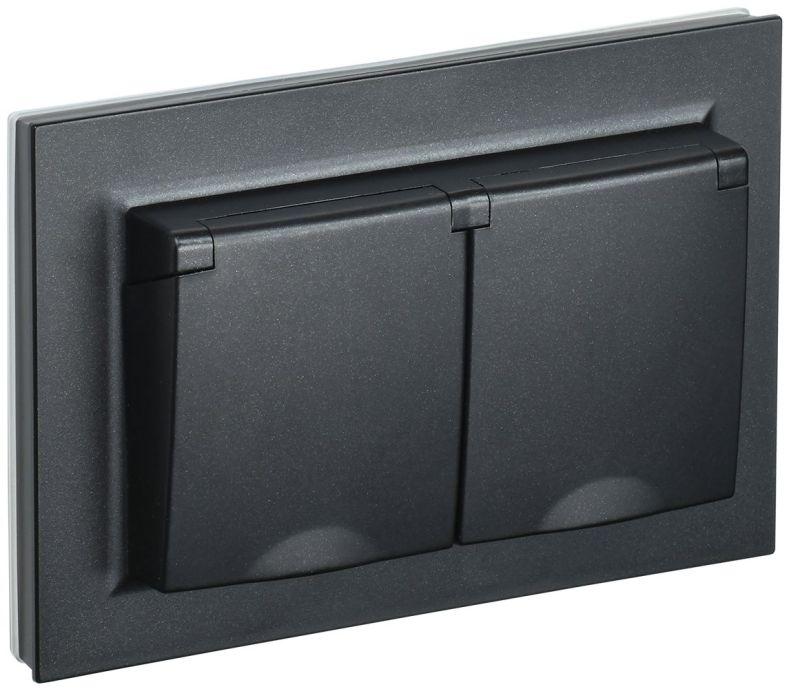 Розетка 2-м СП BRITE РСбш12-3-44-БрЧ 16А в сборе IP44 с крышкой черн. BR-R26-16-44-K02-F