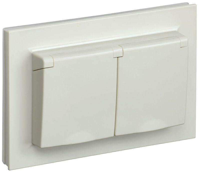 Розетка 2-м СП BRITE РСбш12-3-44-БрКр 16А в сборе IP44 с крышкой беж. BR-R26-16-44-K10-F