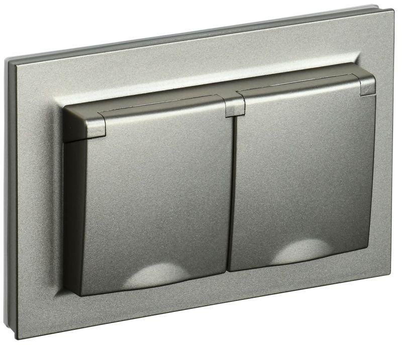 Розетка 2-м СП BRITE РСбш12-3-44-БрШ 16А в сборе IP44 с крышкой шампань BR-R26-16-44-K37-F