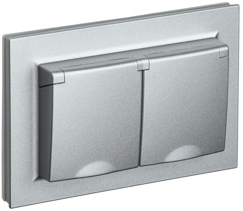 Розетка 2-м СП BRITE РСбш12-3-44-БрА 16А в сборе IP44 с крышкой алюм. BR-R26-16-44-K47-F